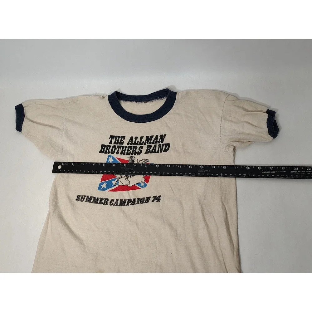 Rare Vintage Allman Brothers Band Summer Campaign 74 Ringer T-Shirt Cream Navy S - Picture 4 of 11